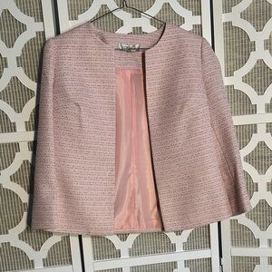 Kasper Soft Pink Women's Collarless Open Front Tweed Jacket M
